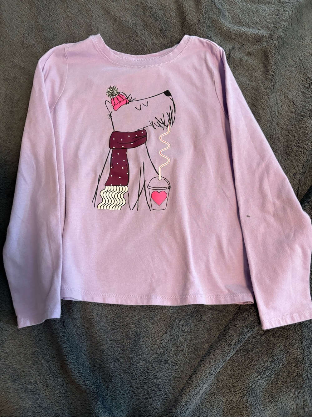 Cat & Jack Lavender Long-Sleeve Tee with Dog Graphic - small stain on sleeve